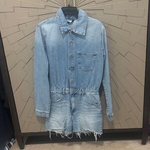 Zara Blue Denim Button-Up Romper